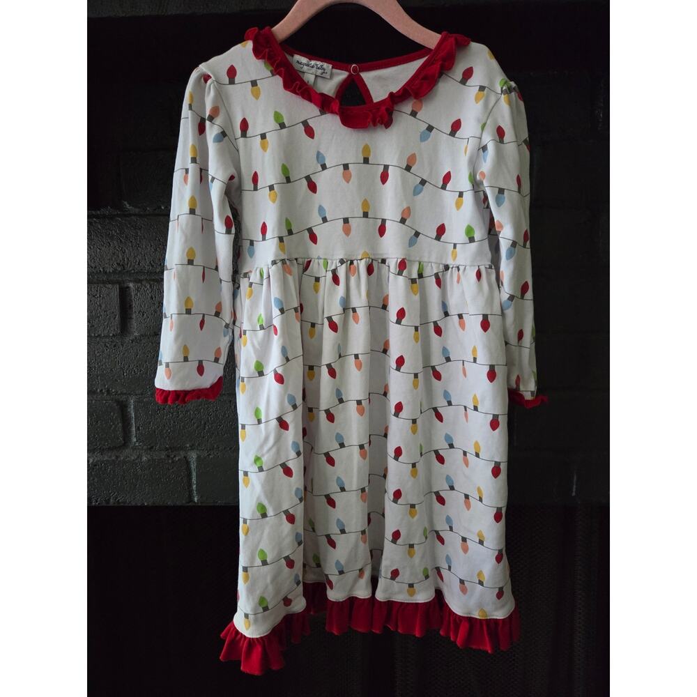 Magnolia Baby 100% Pima Cotton Christmas Lights Long Sleeve Ruffle Dress size 6